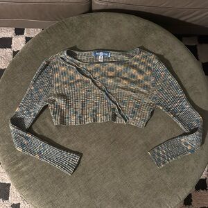 Urban Outfitters Blue Multi Ribbed Cropped Cardigan